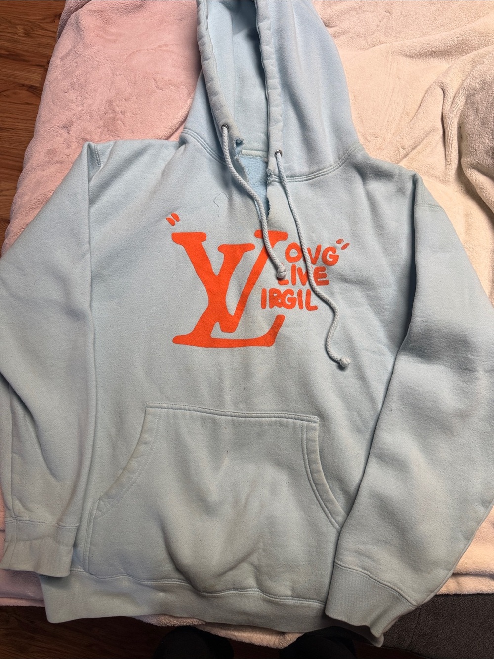 Red Letters long Live Virgil Hoodie Sweatshirt with Orange Logo -